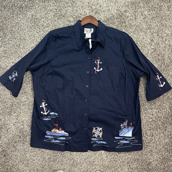 Copa Cabana Tops - Copa‎ Cabana Sailboat Top Womens 2XWP Button Up Nautical Coastal Preppy Navy NWT